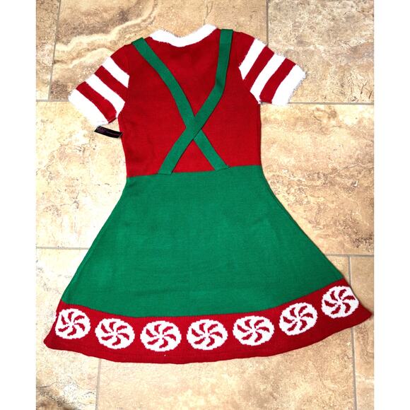 NWT Santa's Sweets Helper Apron Knit Dress Size M (7-9) Candy Cane Buttons - Picture 7 of 7